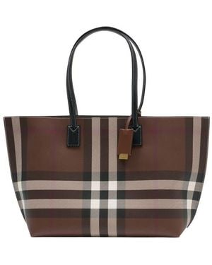 Burberry Checked Canvas Tote Bag - Brown