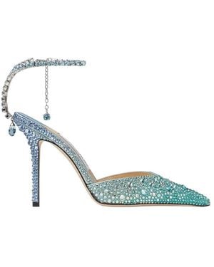 Jimmy Choo Saeda 100 Crystal Embellished Satin Court Shoes, Brand Size 34.5 Us - Blue