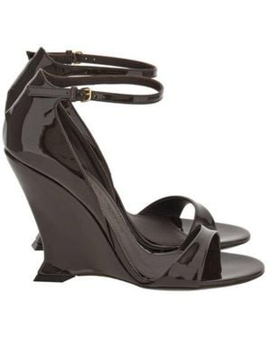 Ferragamo Vidette Patent Leather Wedge Sandals - Black