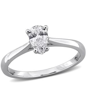 Created Forever 1/2Ct Tw Pear-Shaped And Round-Cut Lab-Grown Diamond Engagement Ring - Metallic