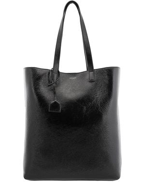 Saint Laurent Crinkled-Leather Bold Tote Bag - Black