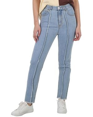 ROKH Ladies Frayed Slim Fit Jeans, Waist - Blue