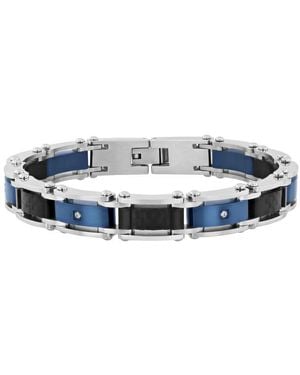 Robert Alton Diamond Accent Stainless Steel And Carbon Fibre With Finish Bracelet - Blue