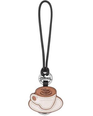Longchamp Coffee Leather Key Ring - Metallic