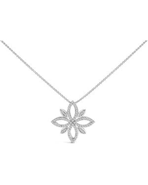 Haus of Brilliance Sterling 1/2 Cttw Diamond Floral Cross Pendant Necklace - Metallic
