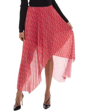 Burberry Pleated B Jersey Midi Skirt, Brand Size 6 (Us - Red