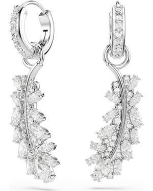 Swarovski Vienna Earrings, Mixed Cuts, Feather, Rhodium Plated - Metallic
