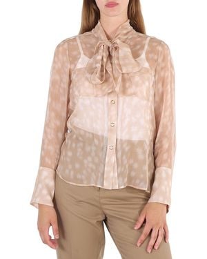 Burberry Deer Print Pussybow Blouse, Brand Size 8 (Us - Natural