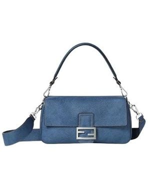 Fendi Medium Denim-Effect Leather Baguette - Blue