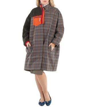 Kolor Ladies Glen Plaid Panelled Single-Breasted Coat, Brand Size 1 - Grey