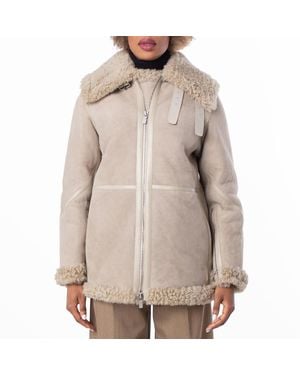 Burberry Shearling Aviator Jacket, Brand Size 4 Us - Natural