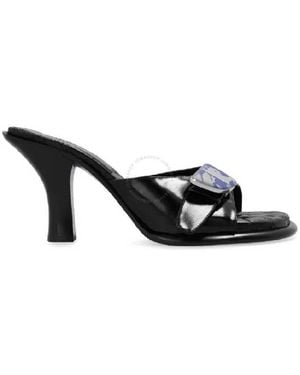 Burberry Equestrian Knight Bay Leather Sandals, Brand Size 37 Us - Black