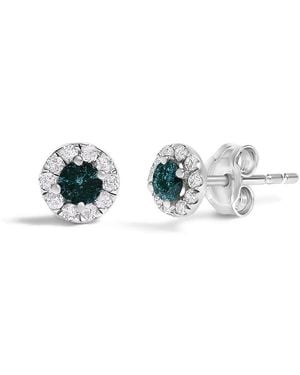Haus of Brilliance 925 Sterling 1/3 Cttw And Diamond Halo Stud Earring - Metallic