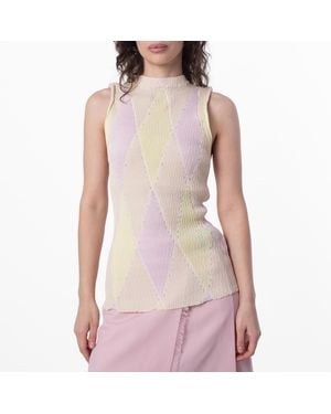 Burberry Argyle Intarsia-Knit Sleeveess Top - Natural