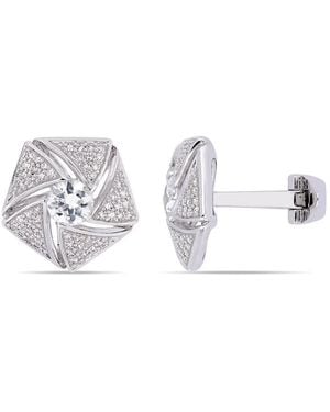 Amour 1 3/4 Ct Tgw Sapphire And 1/2 Ct Tw Diamond Cluster Cufflinks - Metallic