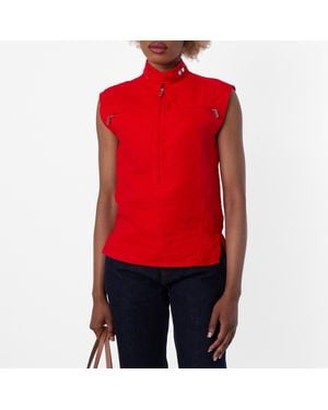 Burberry Half-Zip Canvas Tank Top, Brand Size 2 Us - Red