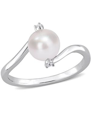 Amour 7-7.5Mm Freshwater Cultured Pearl And Created Sapphire Bypass Ring - White