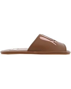 Bally Nappa Leather Logo Slide Sandals, Brand Size 37 Us - Brown
