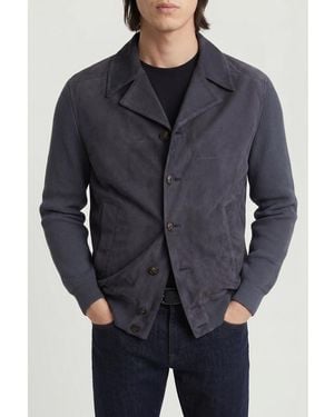 Brunello Cucinelli Dark Leather Knit Jacket, Size X-Small - Blue