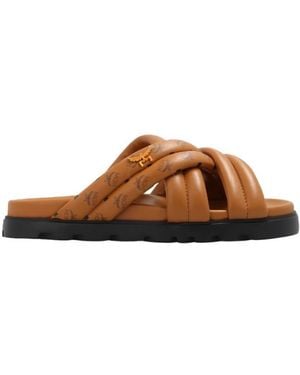 MCM Monogram Print Cross Flat Sandals, Brand Size 38 Us - Brown