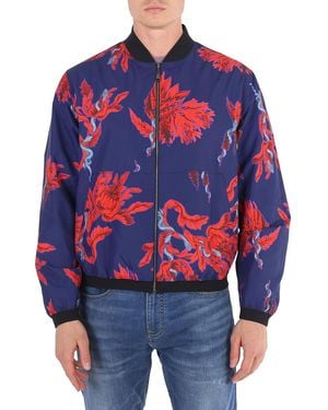 Roberto Cavalli Reversible Opium Snake Floral Bomber Jacket, Brand Size 48 (Us - Blue