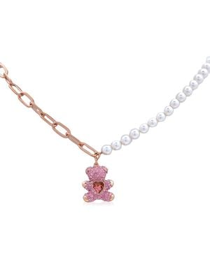 Swarovski Teddy Crystal Pearl Pendant Necklace - Brown