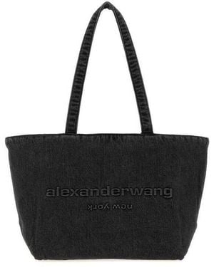 Alexander Wang Slate Denim Punch Shopping Bag Greyaged Borse A Mano - Black
