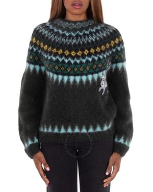 Loewe Lemur Patch Round Neck Sweater - Green
