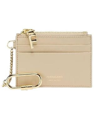 Ferragamo Signature Stamp Leather Card Case - Natural