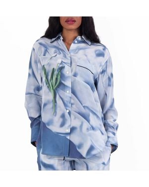 Victoria Beckham Floral Satin Pyjama Shirt, Brand Size 6 (Us - Blue