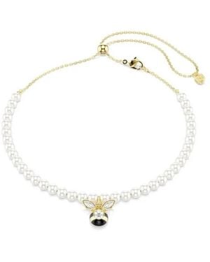 Swarovski Idyllia Ladies Choker Bee Pendant Pearl Necklace - Metallic