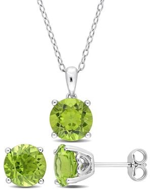 Amour 5 3/8 Ct Tgw Peridot 2-Piece Set Of Pendant With Chain And Earrings - White