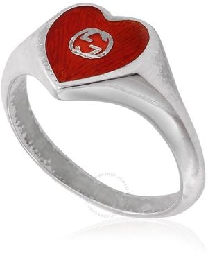 Gucci Ladies Interlocking G Enamel Heart Ring - Red