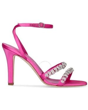 Manolo Blahnik Vedada Satin Crystal Embellished Sandals - Pink