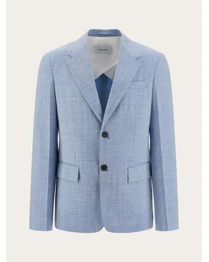 Ferragamo Light Wool Silk Jacket, Brand Size 52 (Us - Blue