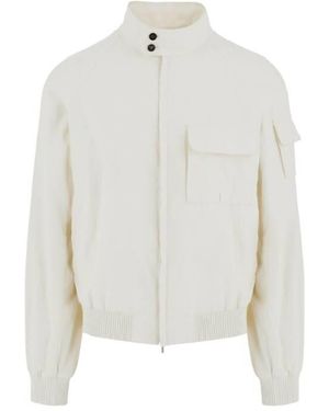 Ferragamo Standing Collar Zipped Linen Jacket, Brand Size 52 (Us - White