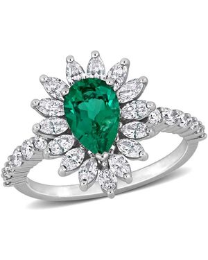 Created Forever 1Ct Tgw Pear-Shaped Created Emerald And 1 1/5Ct Tw Marquise And Round-Cut Lab-Grown Diamond Ring - Green
