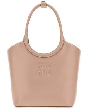 Miu Miu Embossed Logo Leather Shoulder Bag - Natural