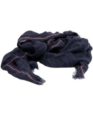 Brunello Cucinelli Linen Silk Striped Scarf - Blue