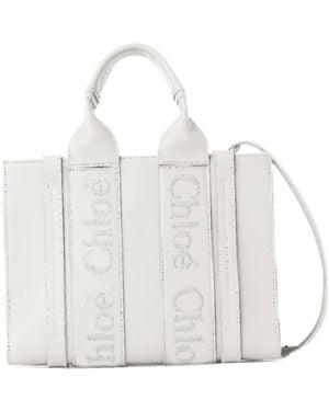 Chloé Woody Leather Small Tote Bag - White