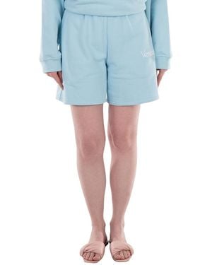 Versace Logo Print Cotton Shorts - Blue