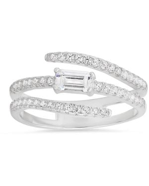 Kylie Harper Sterling Baguette-Cut Cz Crossover Ring - Metallic
