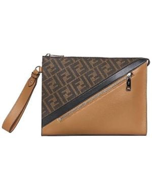 Fendi Diagonal Ff Zip Clutch Purse - Brown