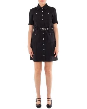 Michael Kors Stretchy Crepe Short Sleeve Belted Utility Dress, Size 2 - Black
