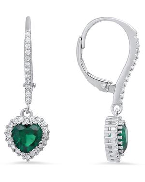 Kylie Harper Sterling Heart-Cut Emerald Cz Birthstone Halo Leverback Earrings - White