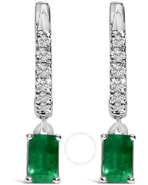 Haus of Brilliance 10K Oval Emerald And 1/8 Cttw Diamond Drop Earrings (I-J Colour, I1-I2 Clarity) - Green