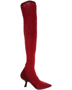 Ferragamo Over-The-Knee Stretch Boots - Red