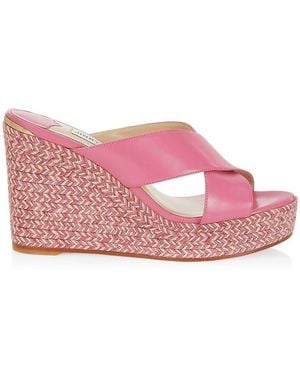 Jimmy Choo Dovina 100 Leather Wedge Sandals, Brand Size 35.5 Us - Pink