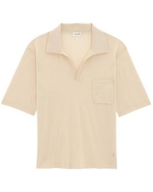 Saint Laurent Cassandre Polo Wool Shirt - Natural