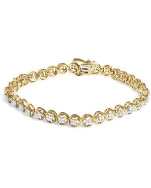 Haus of Brilliance 14K Plated .925 Sterling 1/10 Cttw Diamond Open Circle Beaded Wheel Link Tennis Bracelet (I-J Colour, I3 Clarity) - Metallic